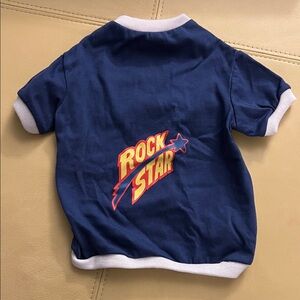 Navy Rock Star Graphic Dog Tee with White Trim for small dogs